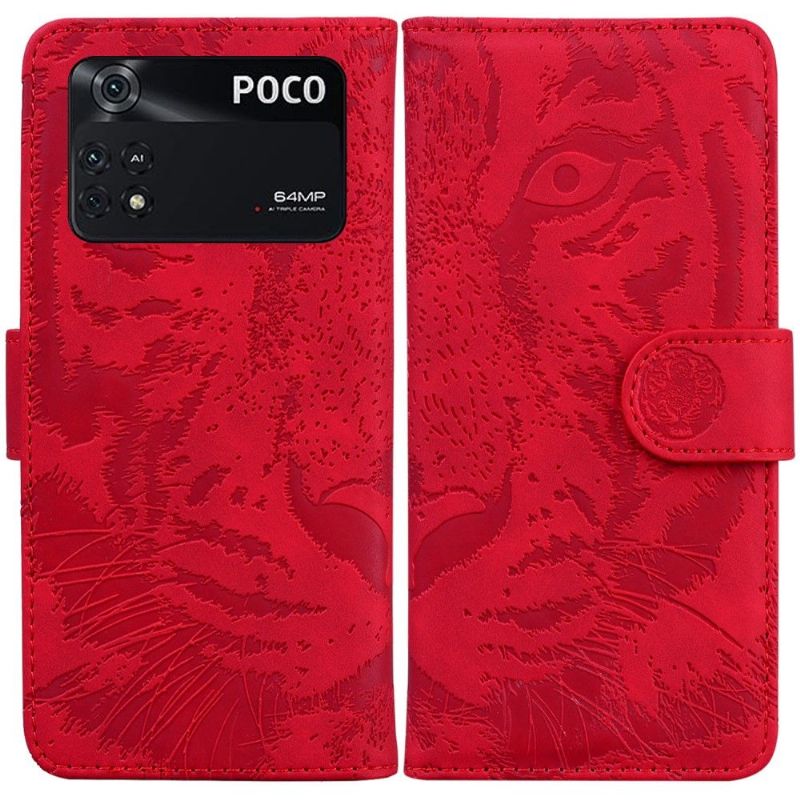 Flip Cover Poco M4 Pro 4G Hemming Præget Tiger