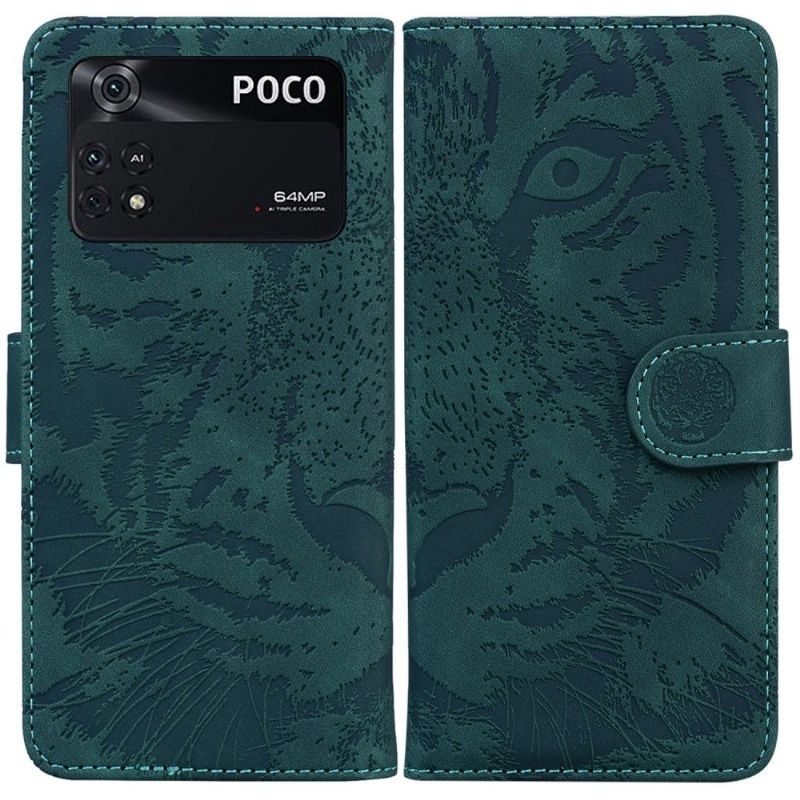 Flip Cover Poco M4 Pro 4G Hemming Præget Tiger