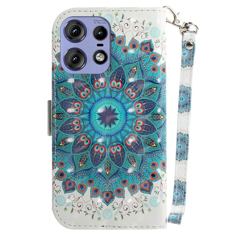 Læder Cover Motorola Edge 50 Pro Telefon Etui Grøn Mandala Med Rem