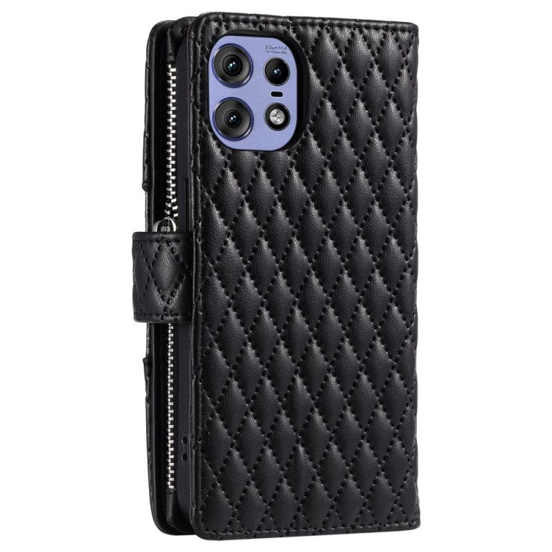 Læder Cover Motorola Edge 50 Pro Telefon Etui Quiltet Tegnebog Med Rem