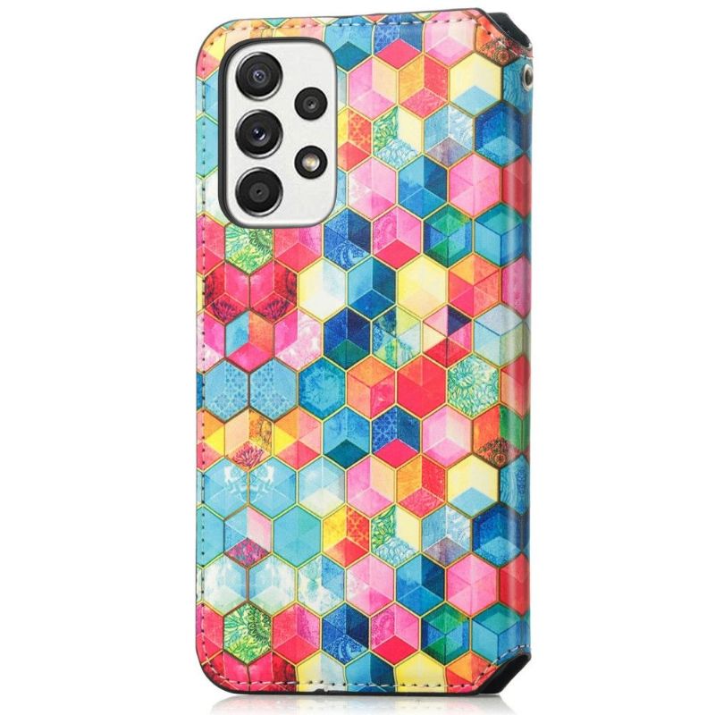 Flip Cover Samsung Galaxy A33 5G Hemming Læder Cover Farverig Terningklap