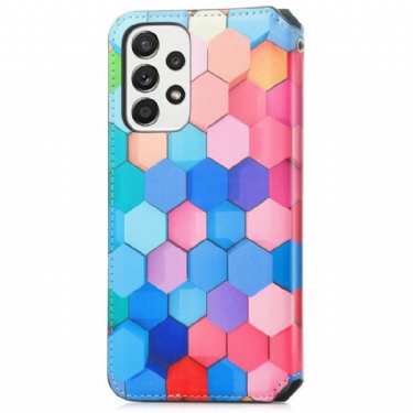 Flip Cover Samsung Galaxy A33 5G Læder Cover Farvet Honeycomb Flip Flip