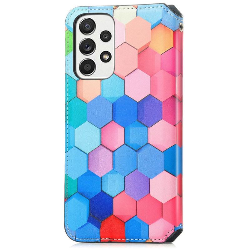 Flip Cover Samsung Galaxy A33 5G Læder Cover Farvet Honeycomb Flip Flip