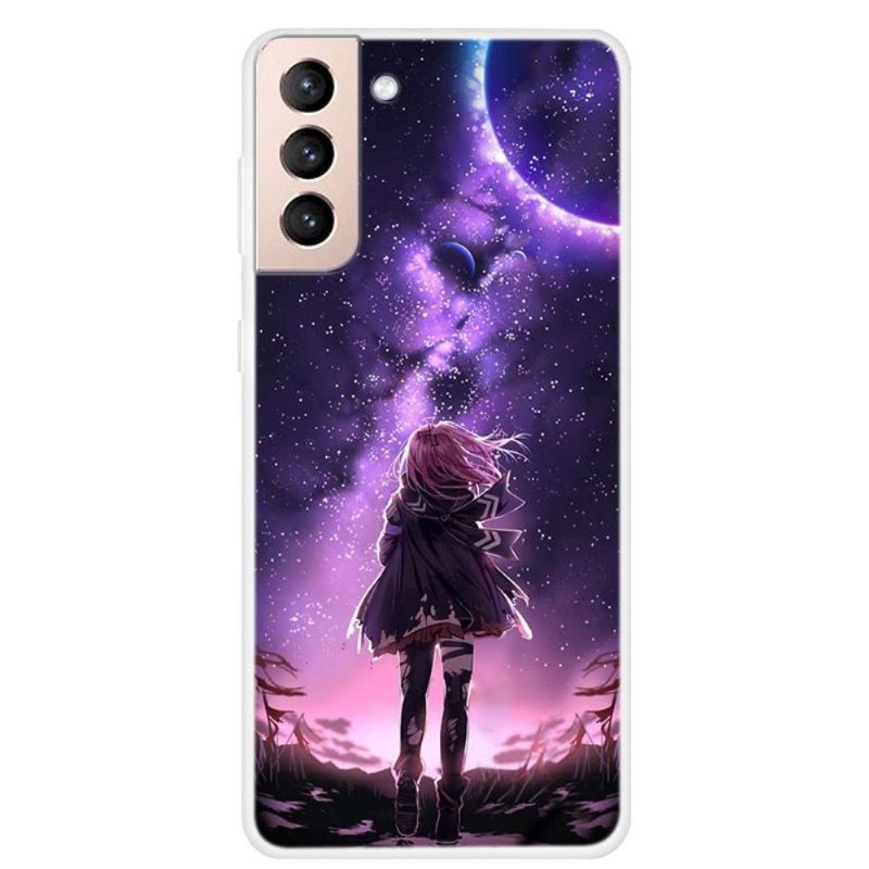 Cover Samsung Galaxy S22 5G Fuldmånepigeillustration