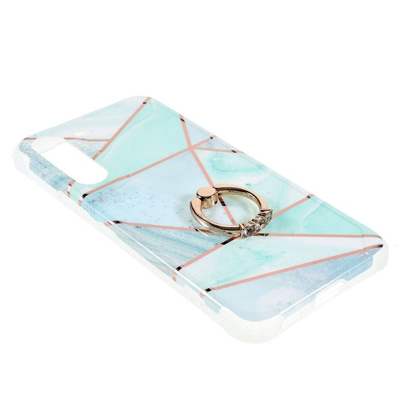 Cover Samsung Galaxy S22 5G Geometrisk Marmor Med Ring