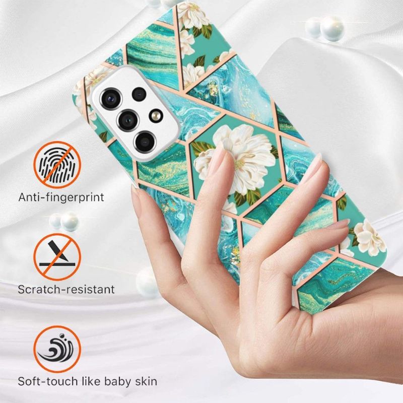 Cover Samsung Galaxy A53 5G Marmor Og Hvide Blomster