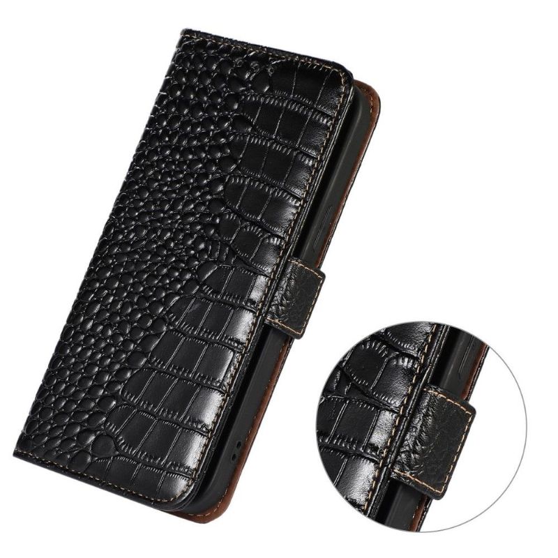 Flip Cover Samsung Galaxy A53 5G Anti-fald Ægte Læder I Croco Look