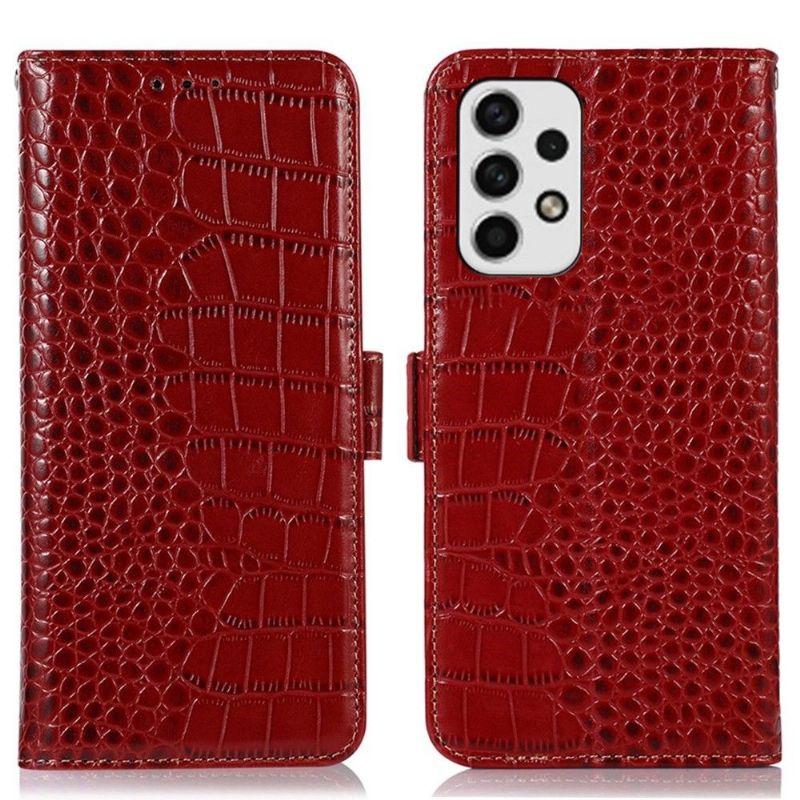 Flip Cover Samsung Galaxy A53 5G Anti-fald Ægte Læder I Croco Look