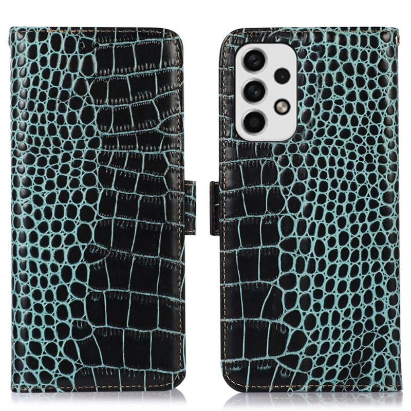 Flip Cover Samsung Galaxy A53 5G Anti-fald Ægte Læder I Croco Look