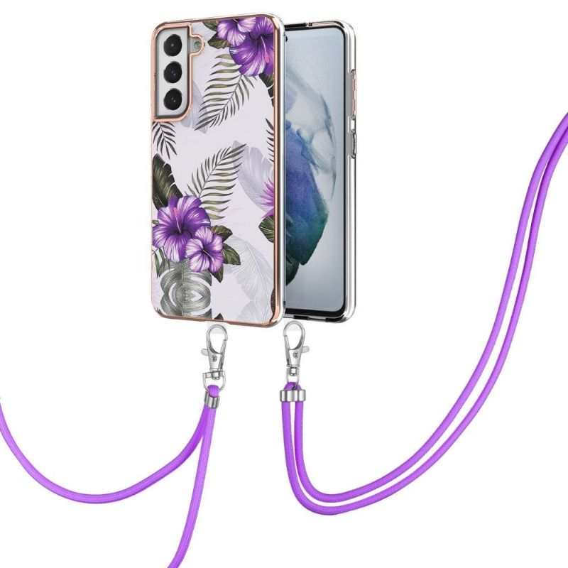 Cover Samsung Galaxy S21 FE Hemming Med Snor Eksotiske Blomster