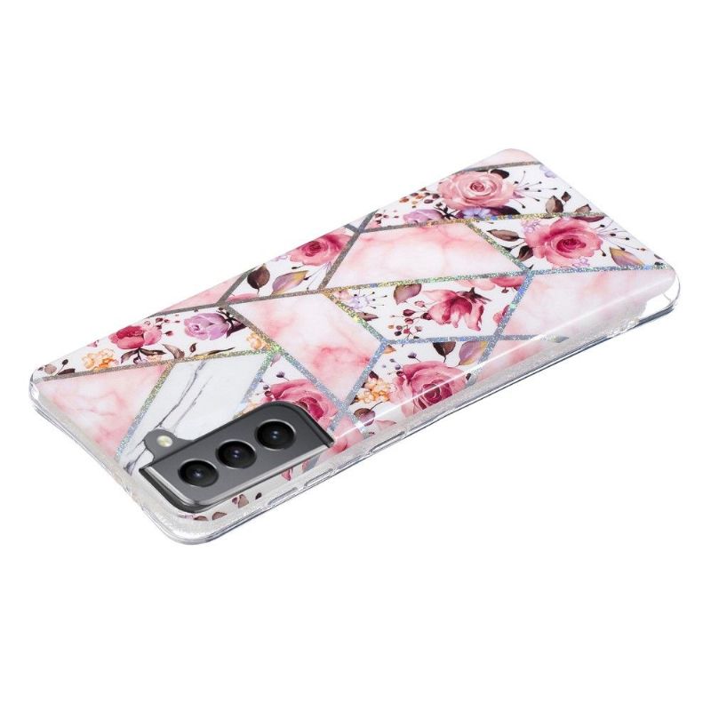 Cover Samsung Galaxy S21 FE Hemming Silikone Marmor Og Blomster