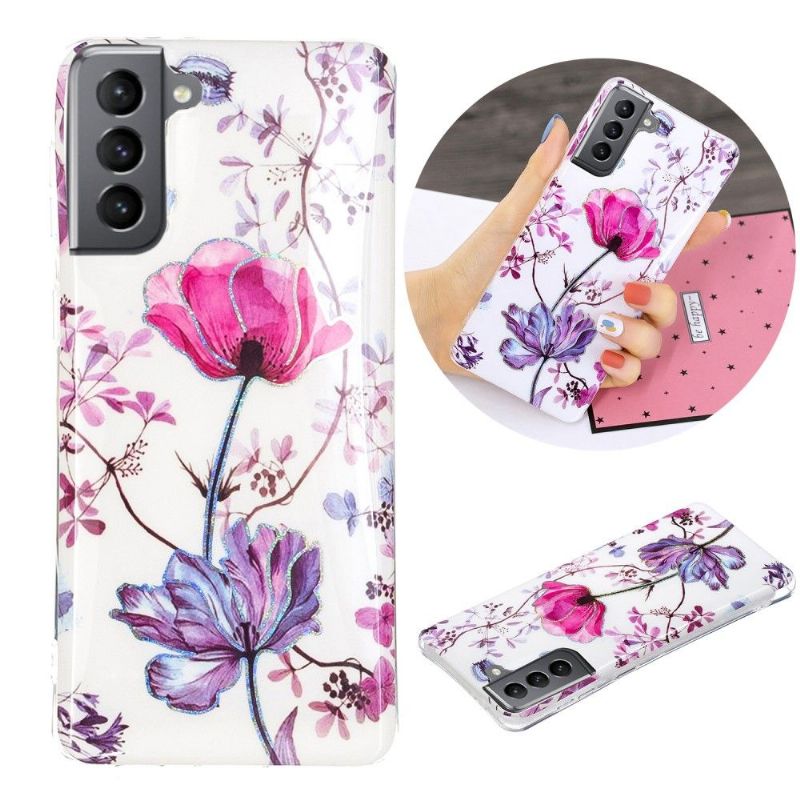 Cover Samsung Galaxy S21 FE Lilla Blomst Silikone