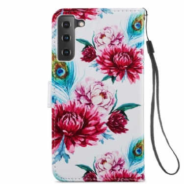 Flip Cover Samsung Galaxy S21 FE Påfugleblomst