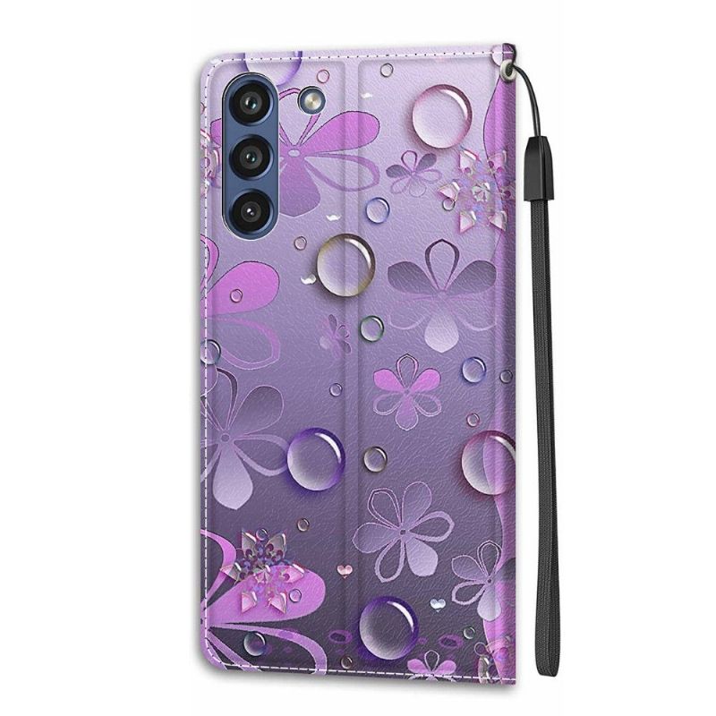 Flip Cover Samsung Galaxy S21 FE Violet Blomster Illustration