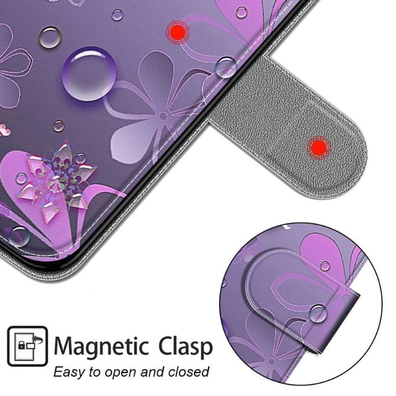 Flip Cover Samsung Galaxy S21 FE Violet Blomster Illustration