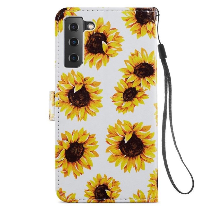 Læder Cover Samsung Galaxy S21 FE Original Solsikkeblomst