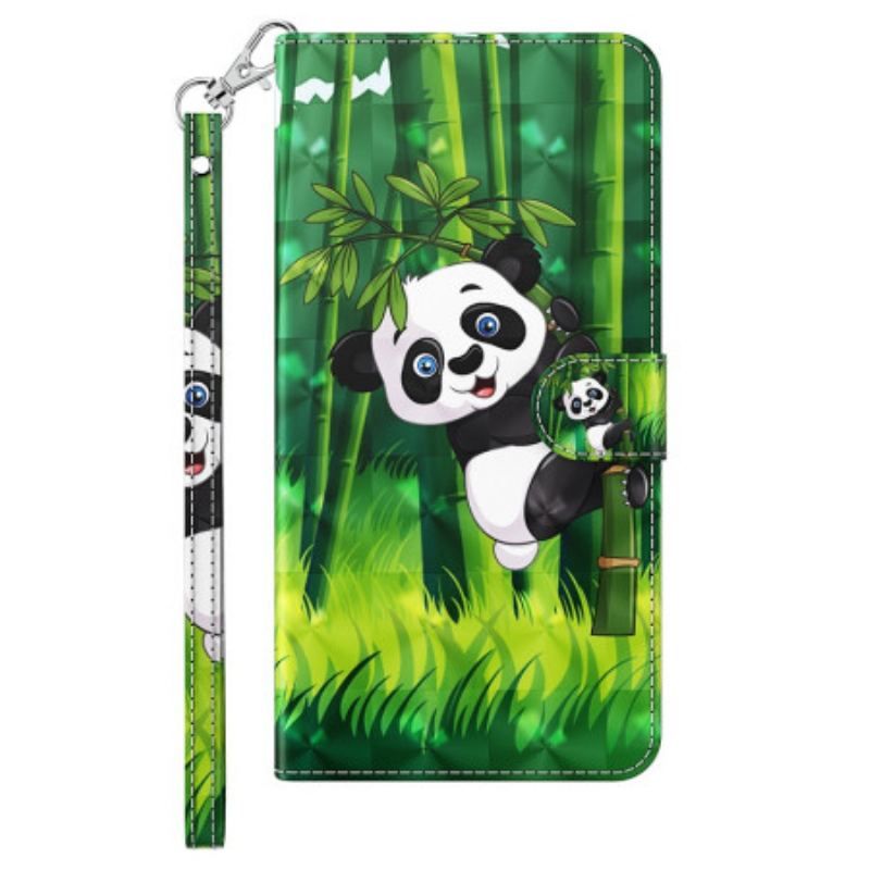 Læder Cover iPhone 15 Pro Max Med Snor 3d Bambus Panda Med Rem