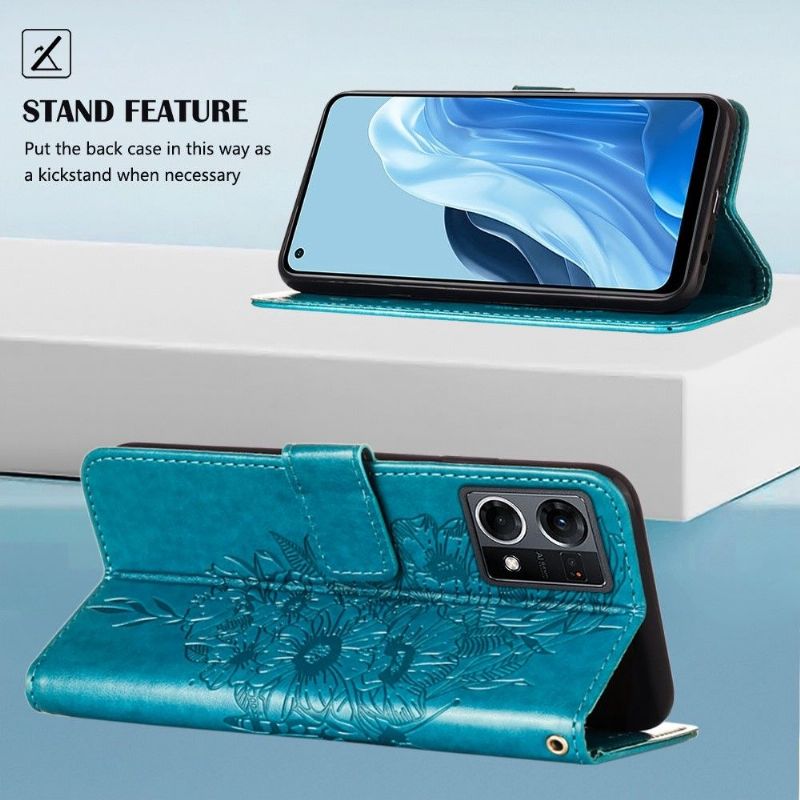 Flip Cover Oppo Reno 7 Kortholder Til Sommerfugleblomst