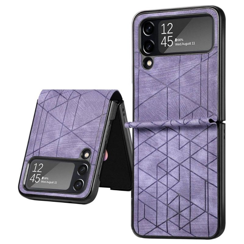 Cover Samsung Galaxy Z Flip 3 5G Flip Cover Geometriske Linjer Lædereffekt