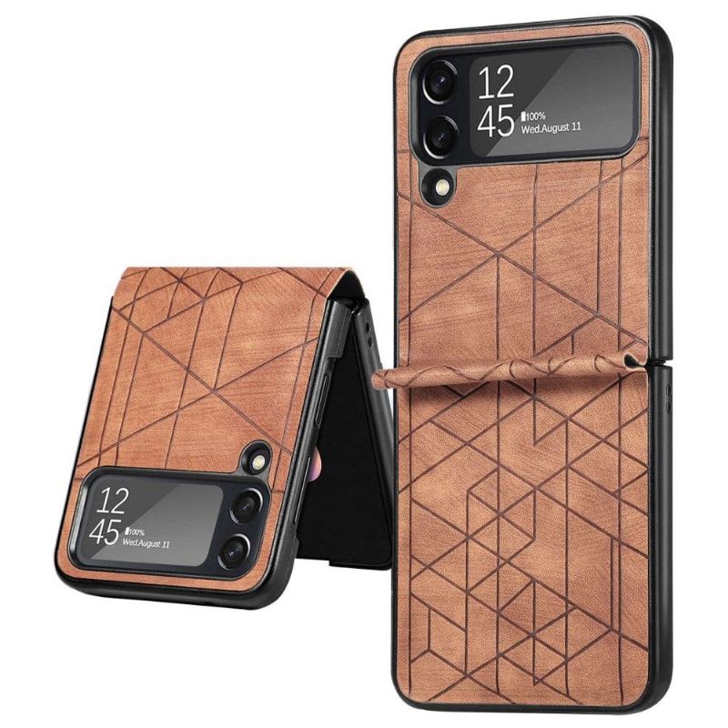 Cover Samsung Galaxy Z Flip 3 5G Flip Cover Geometriske Linjer Lædereffekt