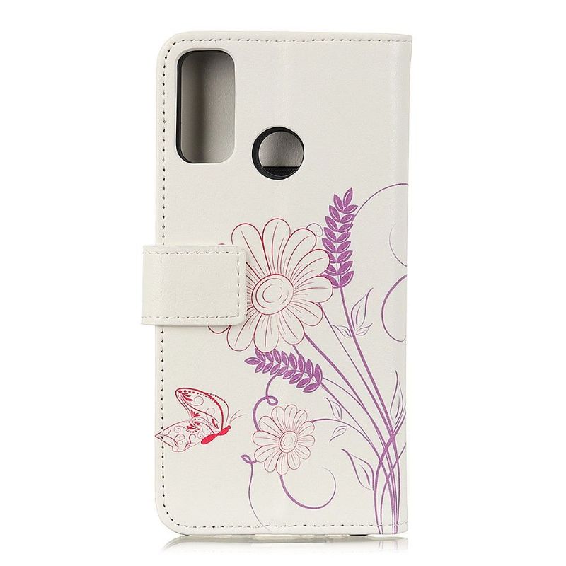 Flip Cover Honor 9X Lite Blomster Og Sommerfugl Illustration