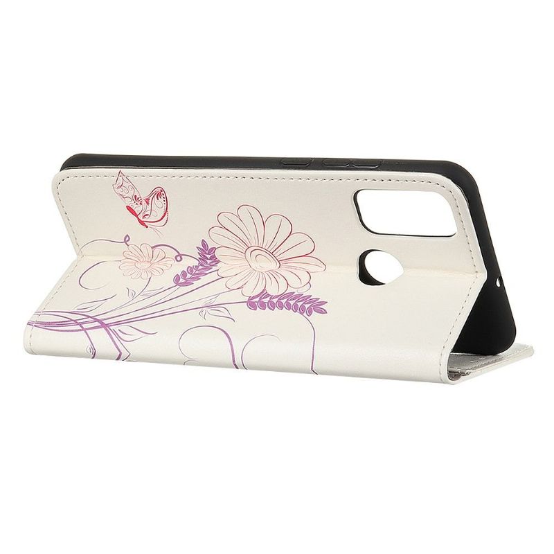 Flip Cover Honor 9X Lite Blomster Og Sommerfugl Illustration