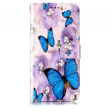 Flip Cover Til Samsung Galaxy S24 5g Lilla Blomster Og Sommerfugle Med Rem