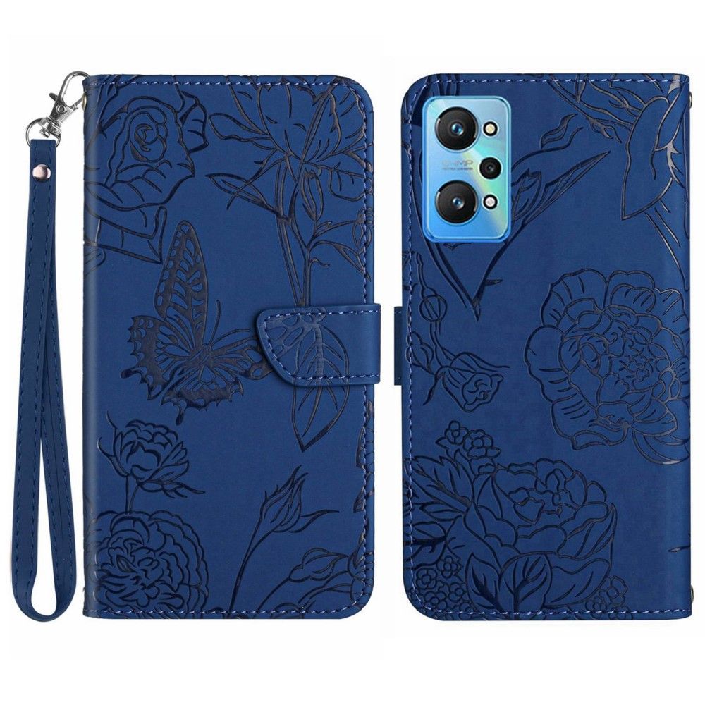 Flip Cover Realme GT Neo 3T / Neo 2 Hemming Med Snor Illustration Af Sommerfugl Og Blomster