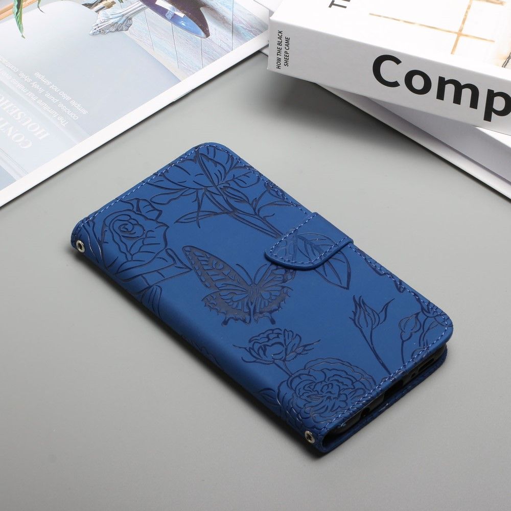 Flip Cover Realme GT Neo 3T / Neo 2 Hemming Med Snor Illustration Af Sommerfugl Og Blomster