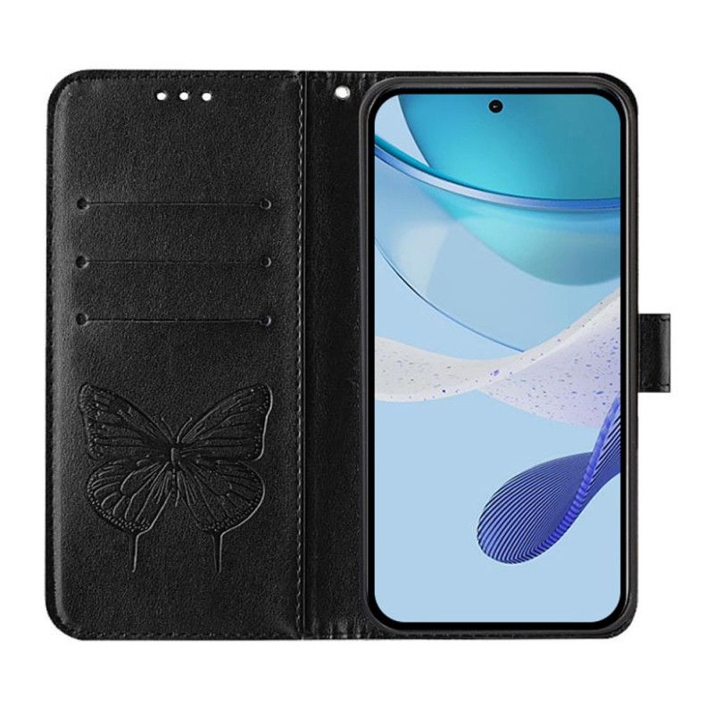 Læder Cover Samsung Galaxy Z Fold 6 Telefon Etui Blomstersommerfugl Med Rem