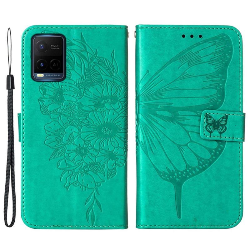 Læder Cover Vivo Y21 Sommerfugle Design