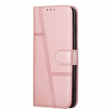 Flip Cover Samsung Galaxy S23 5G Med Snor Strappy Geometrisk Læderstil