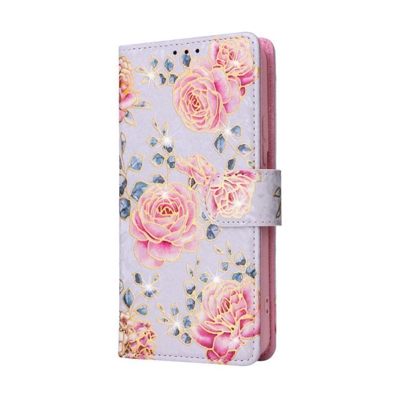 Flip Cover Samsung Galaxy S23 5G Rfid-blomster Med Snor
