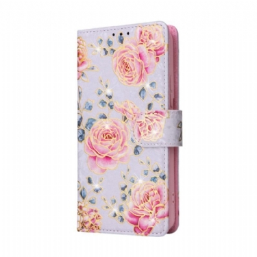 Flip Cover Samsung Galaxy S23 5G Rfid-blomster Med Snor