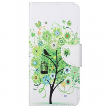 Flip Cover Samsung Galaxy S23 5G Træ Med Grønne Blade