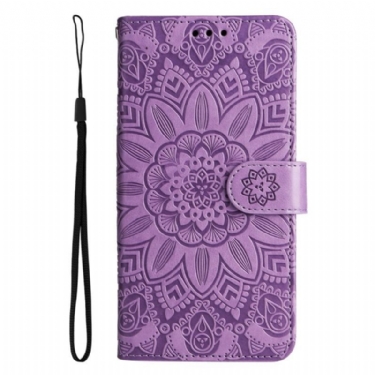 Læder Cover Samsung Galaxy S23 5G Mandala Sun Med Snor