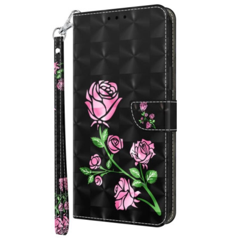 Læder Cover Samsung Galaxy S23 5G Med Snor Strappy Grafisk Rose