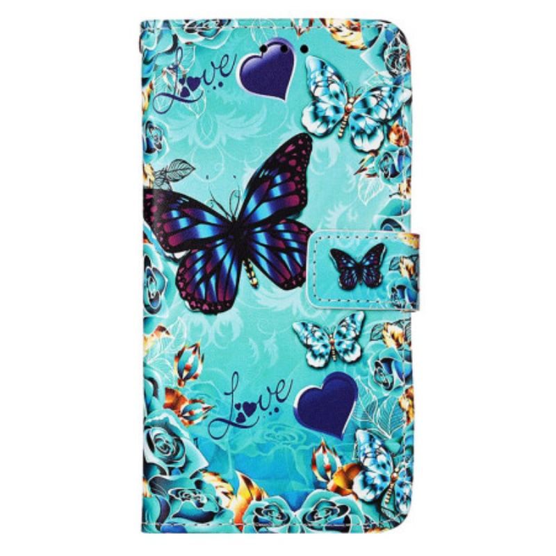 Flip Cover Samsung Galaxy S23 Ultra 5G Med Snor Thong Sommerfugle