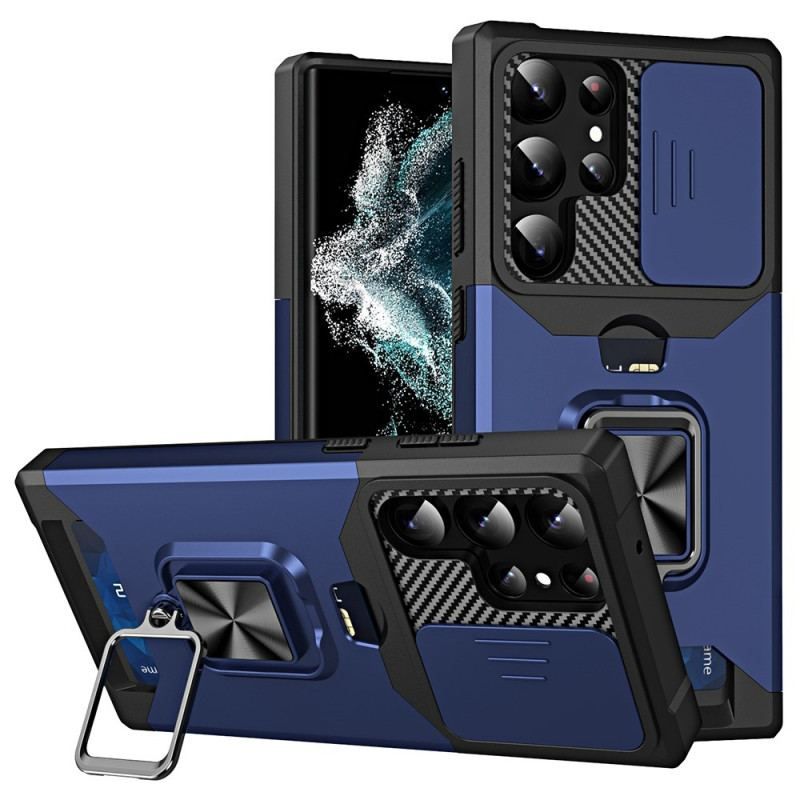 Mobilcover Samsung Galaxy S23 Ultra 5G Linsebeskytter Kortholder Og Stativ