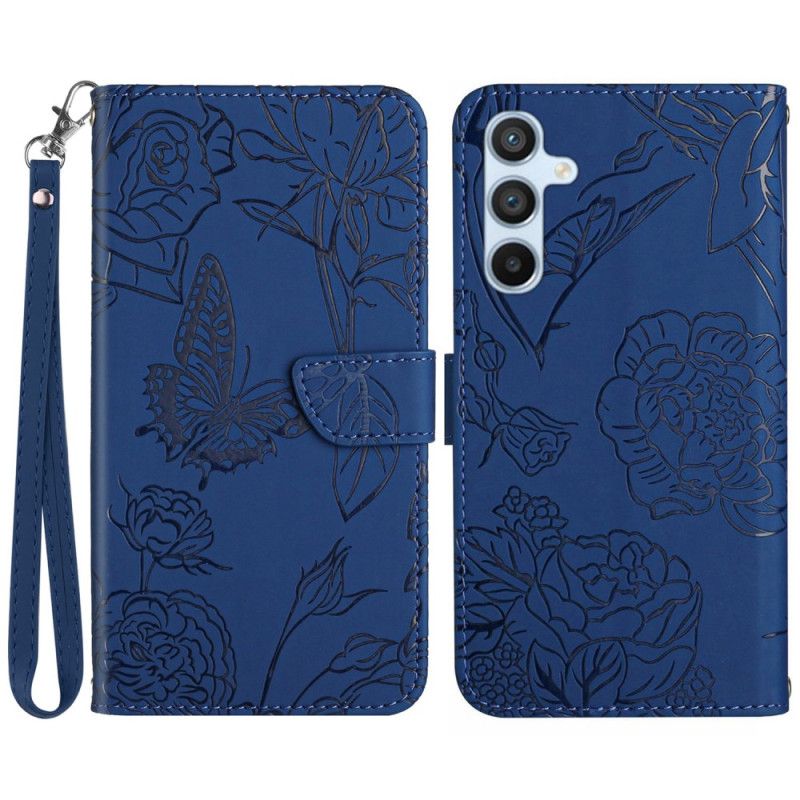 Flip Cover Samsung Galaxy M55 5g Sommerfugletryk Med Rem