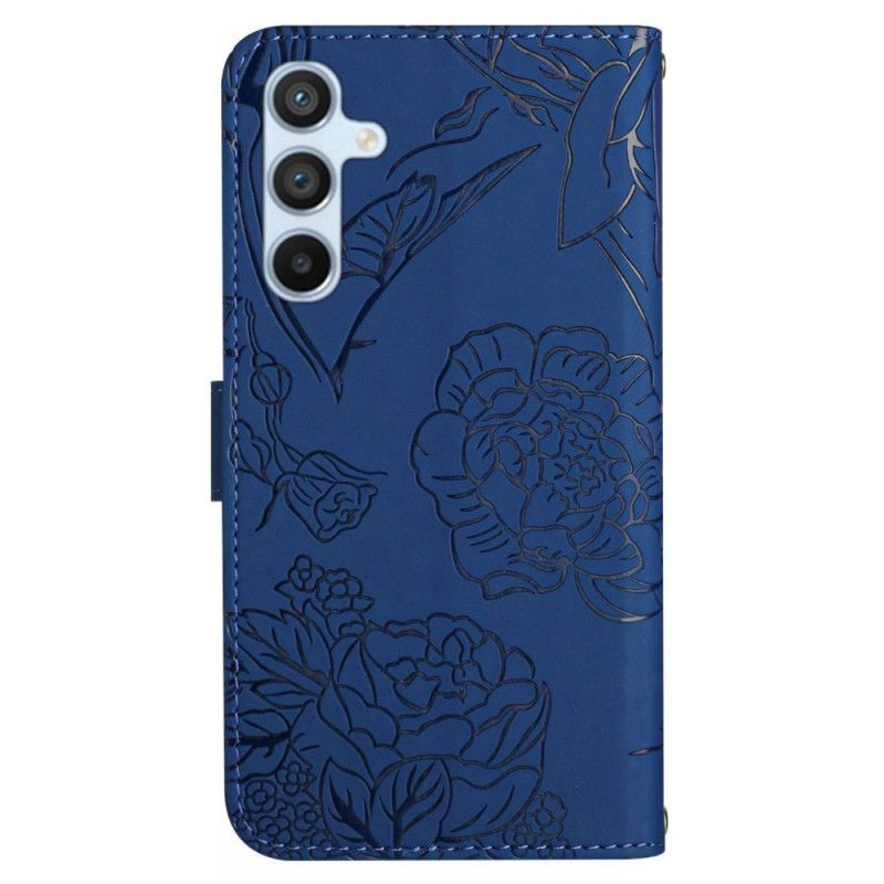 Flip Cover Samsung Galaxy M55 5g Sommerfugletryk Med Skulderrem