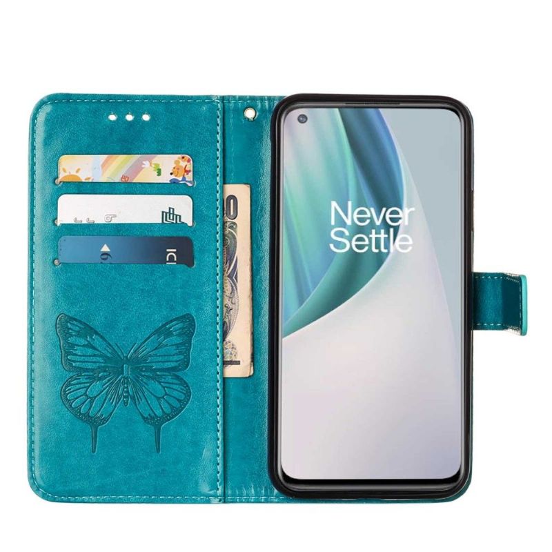 Flip Cover OnePlus Nord N10 Hemming Kortholder Til Sommerfugleblomst