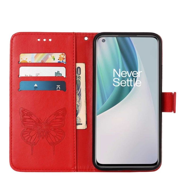 Flip Cover OnePlus Nord N10 Hemming Kortholder Til Sommerfugleblomst