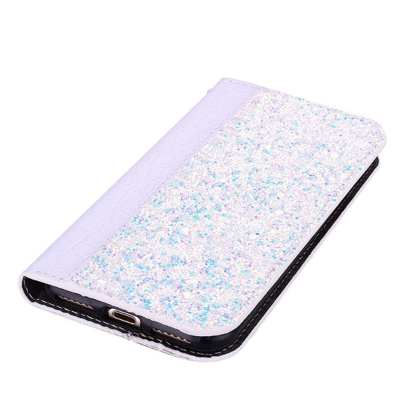 Flip Cover Samsung Galaxy Note 10+ / Note 10+ 5G Luksus Pailletter Og Krokodilleeffekt