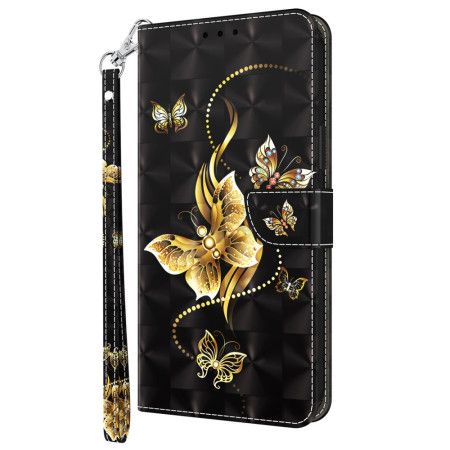 Flip Cover Xiaomi Redmi Note 13 Pro Plus 5g Gyldne Sommerfugle Med Snor