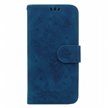 Læder Cover Xiaomi Redmi Note 13 Pro Plus 5g Telefon Etui Rose Og Sommerfugle Mønster