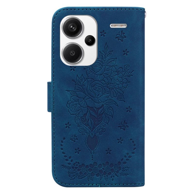 Læder Cover Xiaomi Redmi Note 13 Pro Plus 5g Telefon Etui Rose Og Sommerfugle Mønster