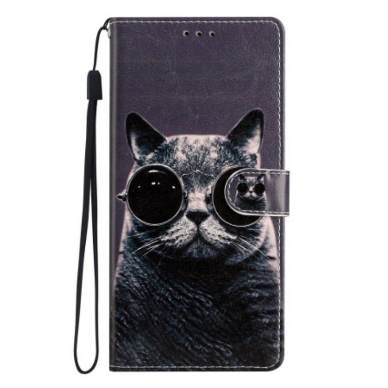 Flip Cover Oppo Reno 8 Pro Med Snor Cat Strappy Briller