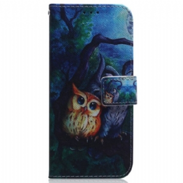 Læder Cover Oppo Reno 8 Pro Med Snor Strappy Owls Maleri