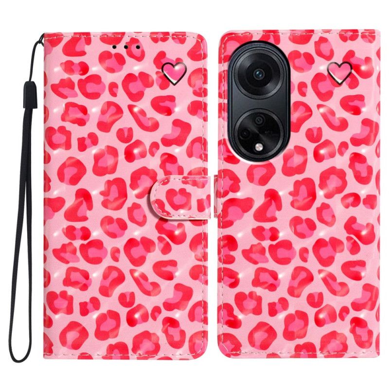 Flip Cover Oppo A98 5g 3d Pink Leopard Med Rem